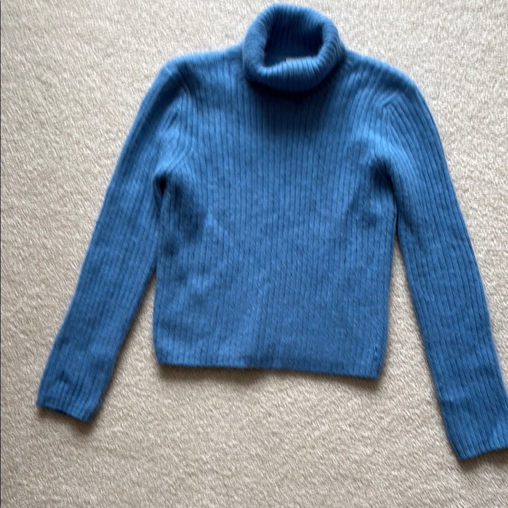 Copper Key Blue Ribbed Turtleneck Sweater